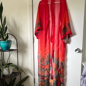 Gorgeous VENUS flowy tropical sunset colorful robe or swim coverup kimono